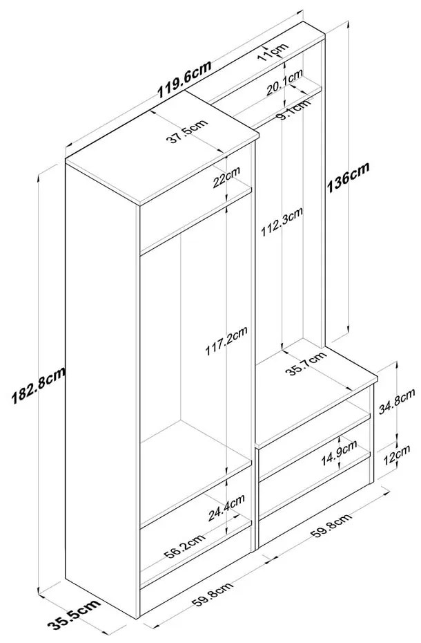 Set mobilier pentru hol alb/cu aspect de lemn de nuc Theresa – Kalune Design