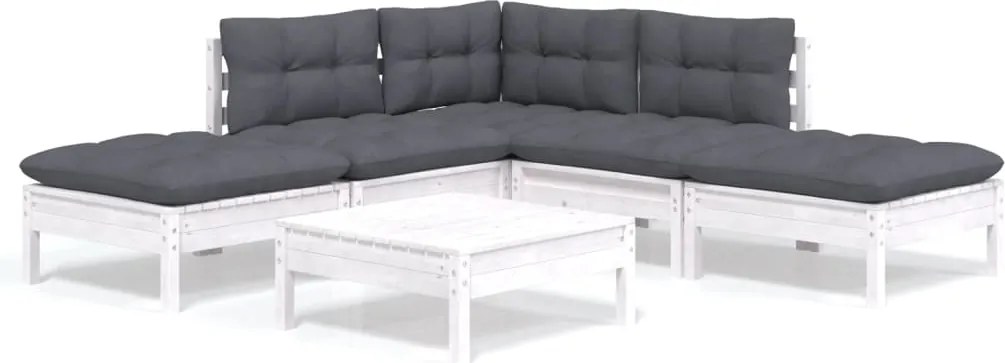 vidaXL Set mobilier de grădină cu perne, 6 piese, alb, lemn de pin
