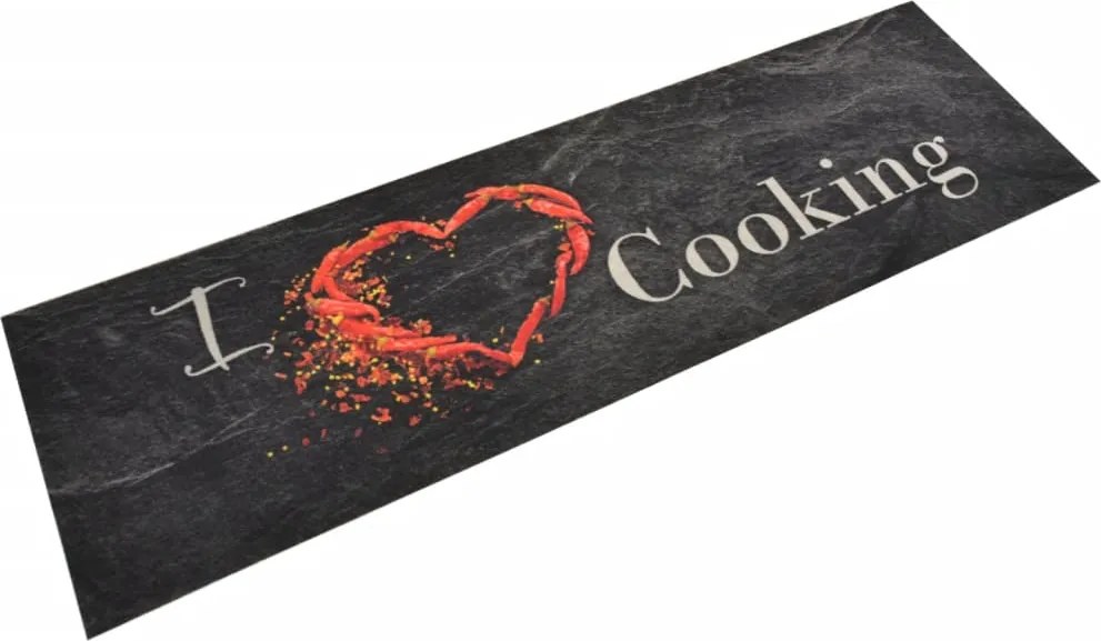 vidaXL Covor de bucătărie lavabil Cooking, negru, 45x150 cm, catifea