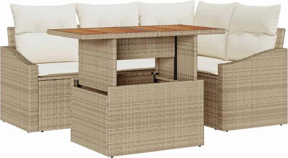 vidaXL Set de canapele pentru grădină 5 pcs Bej Rattan poli