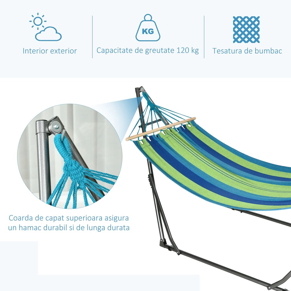 Outsunny Hamac pentru Exterior cu Arc cu Suport Curbat, Material din Bumbac Comfortabil si Cadru de Otel, Negru | Aosom Romania