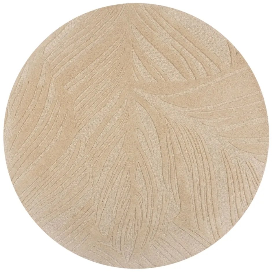 Covor bej rotund din lână ø 160 cm Leaf - Flair Rugs