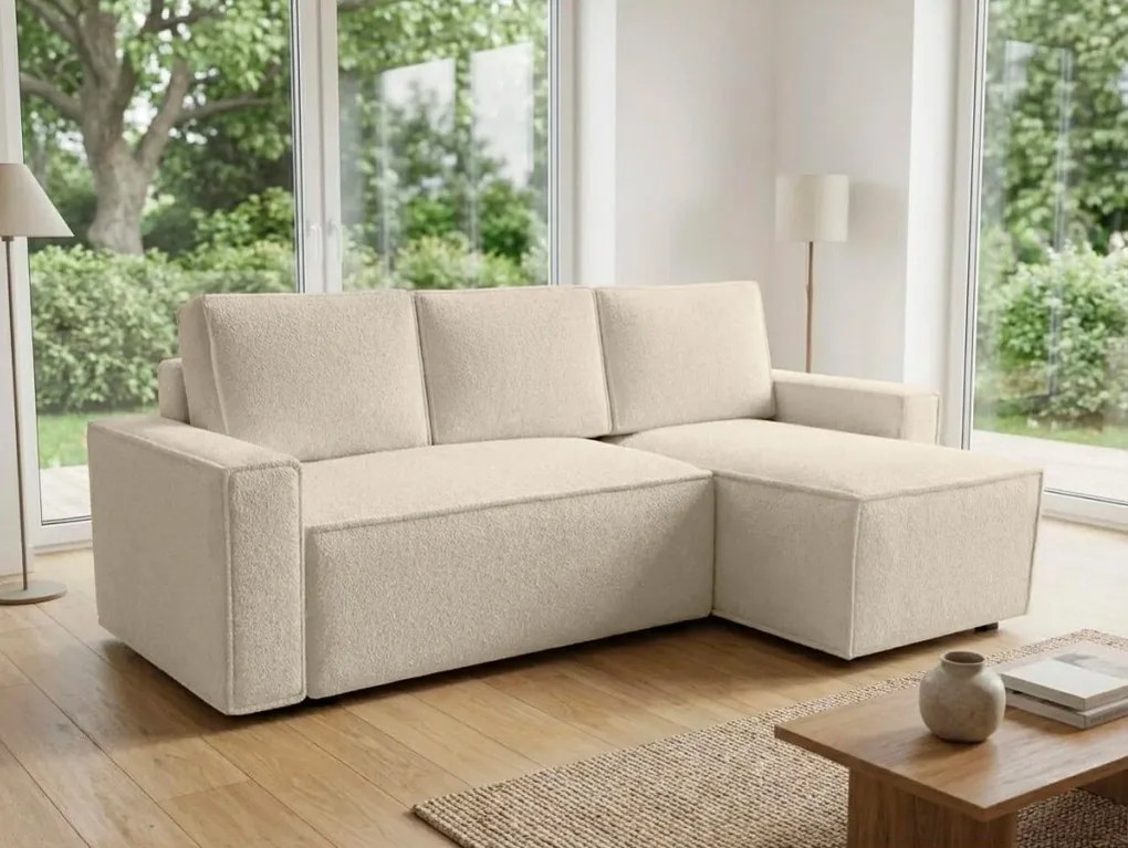Canapea extensibila de colt SMART BOUCLE, crem, reversibila, 232x143 cm