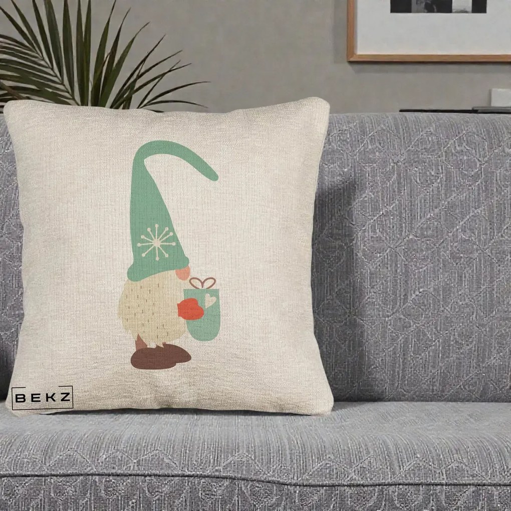 Perna Decorativa Gnom Nordic cu Cana Calda Menta, 40x40 cm, Bej Canapea, Husa Detasabila, Perna Inclusa, BEKZ®