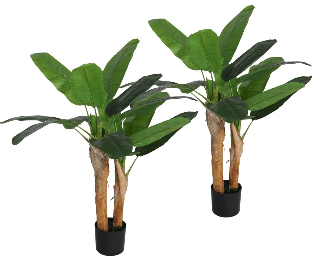 HOMCOM Set de 2 plante artificiale interioare 120 cm bananieri în ghiveci pentru decor acasă, birou, living, dormitor | Aosom Romania