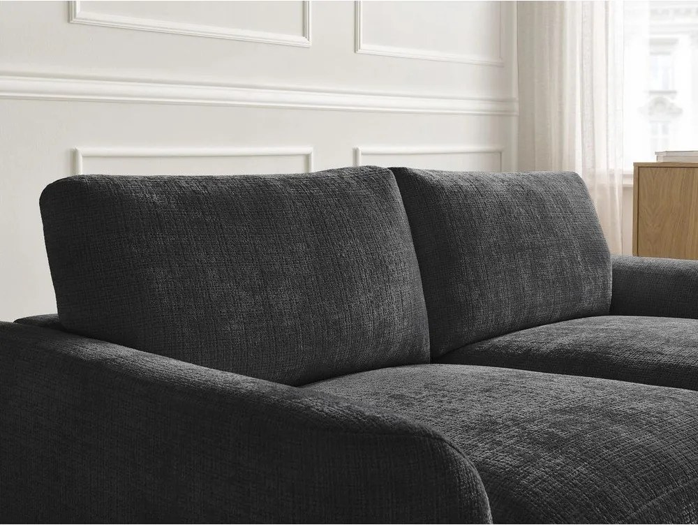 Colțar negru cu tapițerie din chenille (cu colț pe partea dreaptă/cu șezlong) Leonore – Bobochic Paris