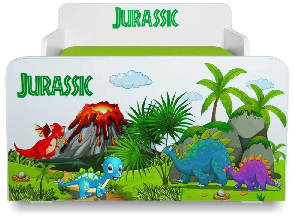 Pat copii Jurassic 2-12 ani + saltea 160x80x12 cm + husa impermeabila