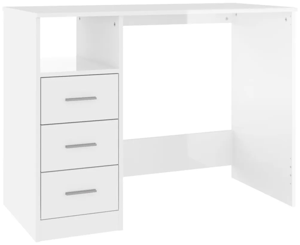 823034 vidaXL Birou cu sertare, alb extralucios, 102x50x76 cm, lemn prelucrat