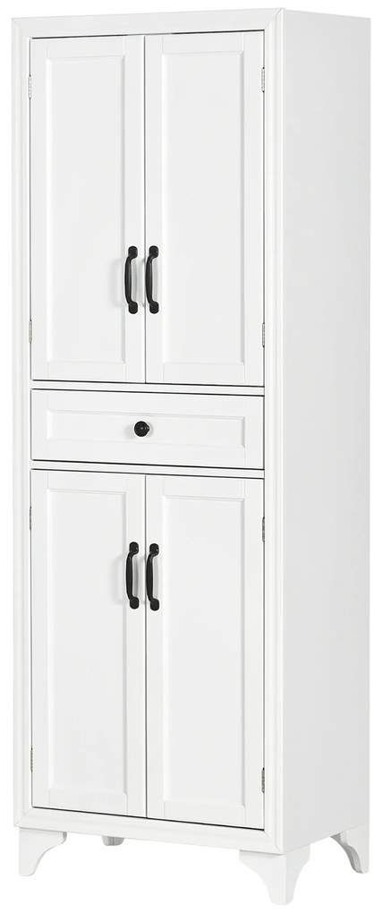 HOMCOM Bufet înalt armoire de cuisine 4 uși 2 dulapuri si 1 sertar central inaltime 170 cm cu raft reglabil alb | Aosom Romania