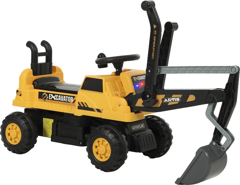 AIYAPLAY Excavator pentru șezut cu lopată și volan, caroserie rotativă, spătar reglabil pentru copii 1,5-3 ani, Galben | Aosom Romania