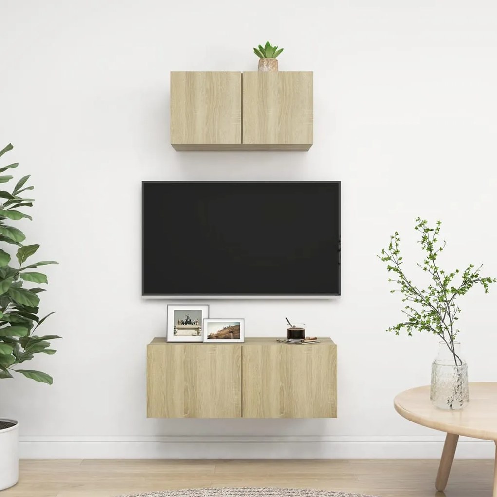 vidaXL Set de dulapuri TV, 2 piese, stejar sonoma, lemn prelucrat