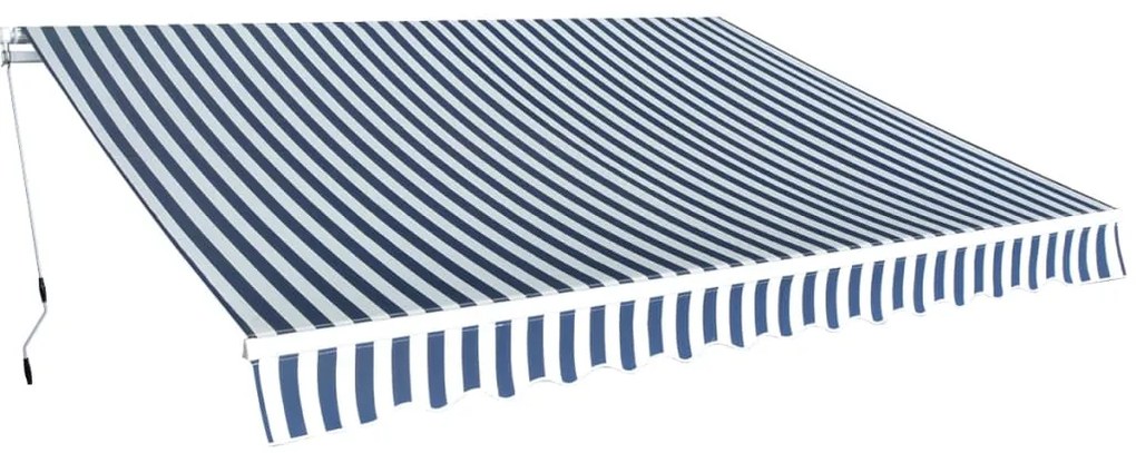 vidaXL Copertină pliabilă cu acționare manuală, 350 cm, albastru/alb