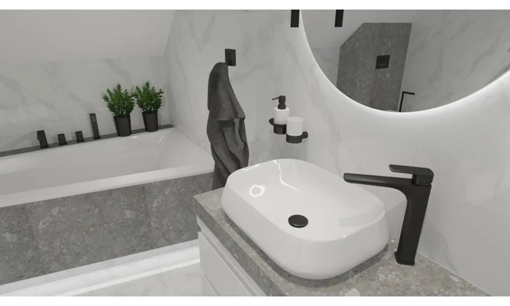 Lavoar pe blat Rune Solvi dreptunghiular 53 cm alb lucios