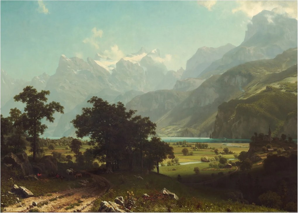 Tablou pe sticlă - Albert Bierstadt, Lake Lucerne, reproducere (70x50 cm)