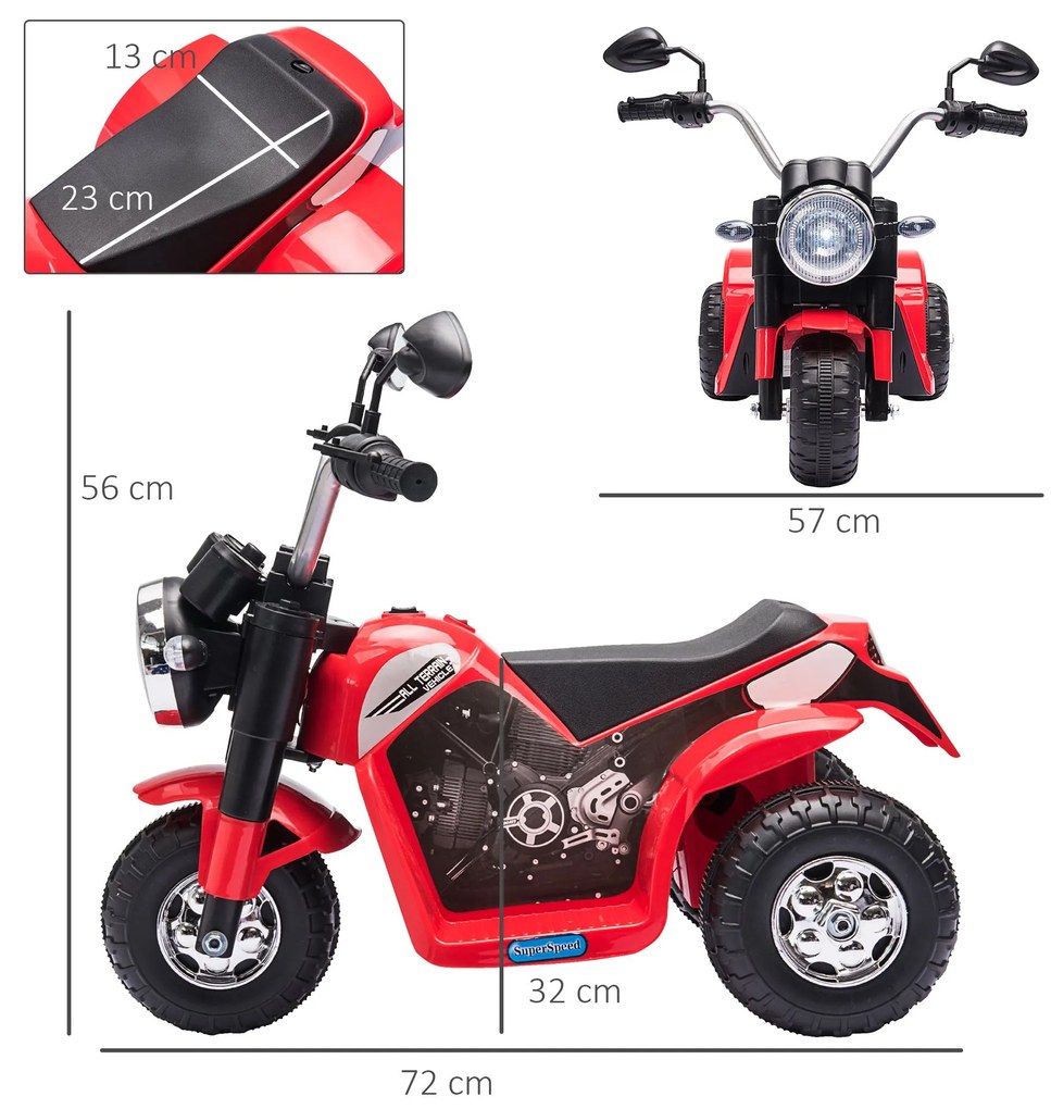 Motocicleta Electrica HOMCOM cu Baterie Reincarcabila 6V, Viteza 2km/h, de la 18-36 Luni, Rosie | Aosom Romania