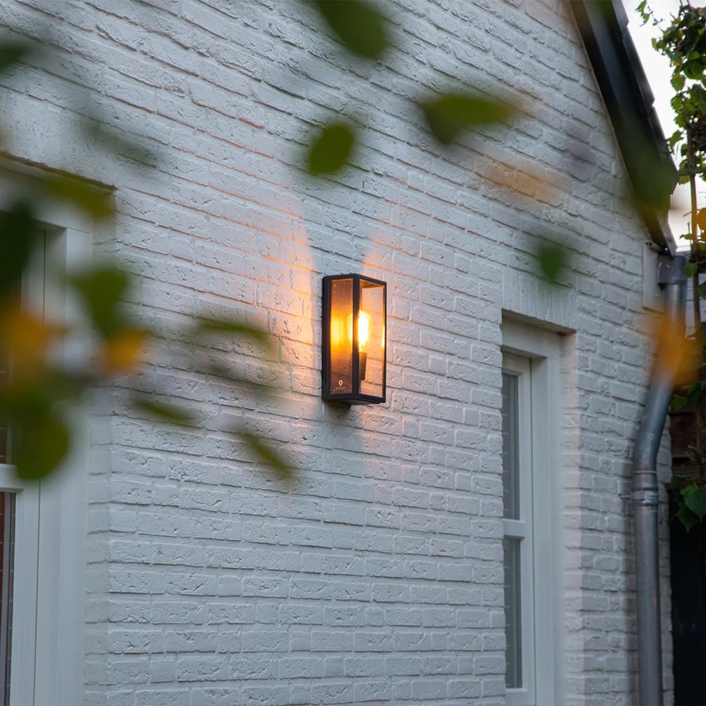 Aplică de perete exterioară industrială neagră IP44 cu sticlă - Rotterdam