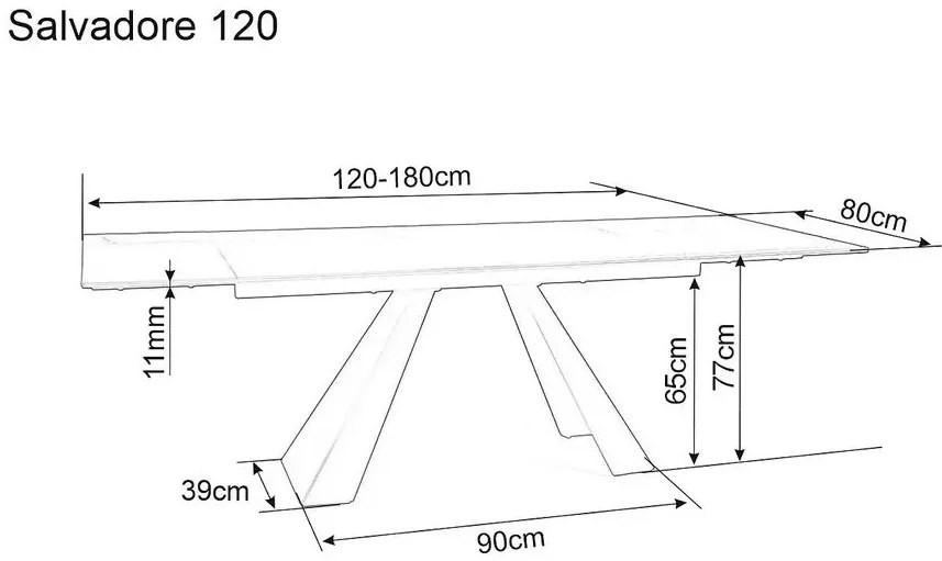 Masa extensibila Salvadore Ceramic II CORSO GREY/negru mat L120-180 cm