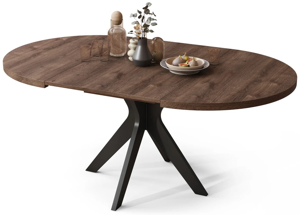 Mazzoni RENZO Stejar Maro/picior negru - MASĂ ROTUNDĂ Ø110 EXTENSIBILĂ PÂNĂ LA 180 cm | PENTRU BUCĂTĂRIE SUFRAGERIE LIVING RETRO