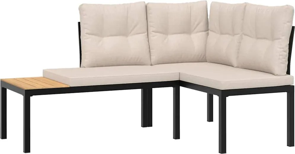 vidaXL Bănci de grădină cu perne 2 buc negru oțel vopsit electrostatic