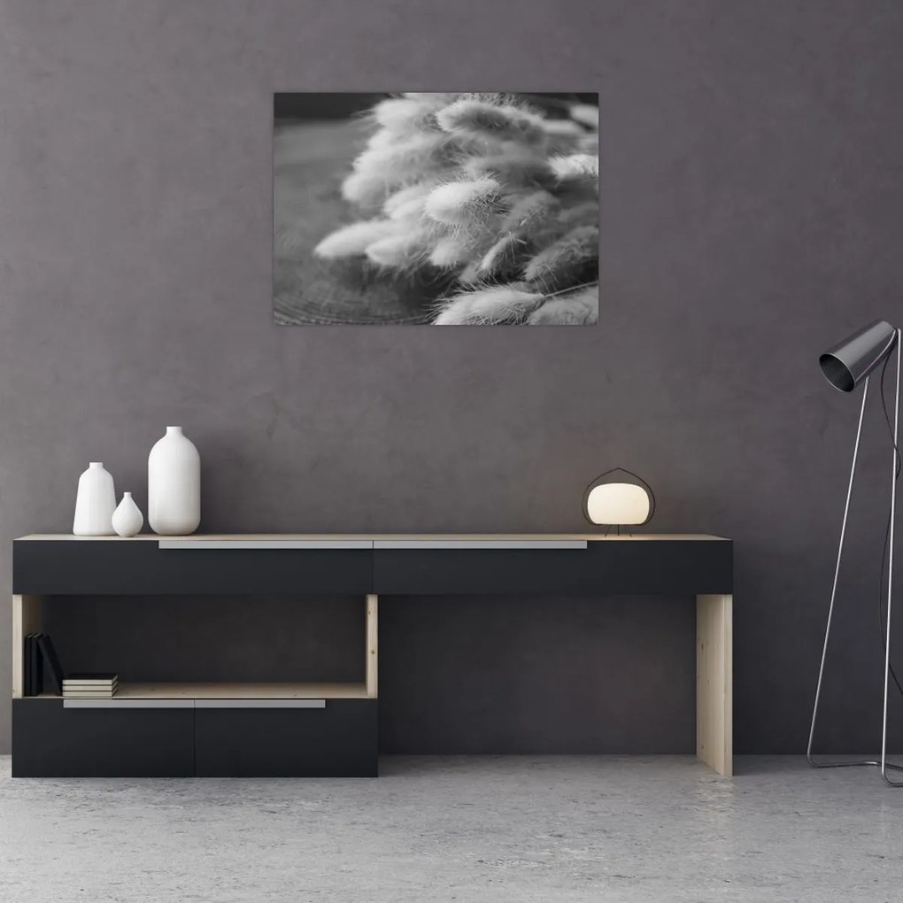 Tablou pe sticlă - iarbă de coadă de iepure pe masă (70x50 cm)