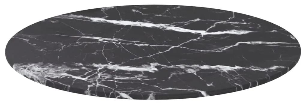 322263 vidaXL Blat masă, negru, Ø50x0,8 cm, sticlă securizată, design marmură