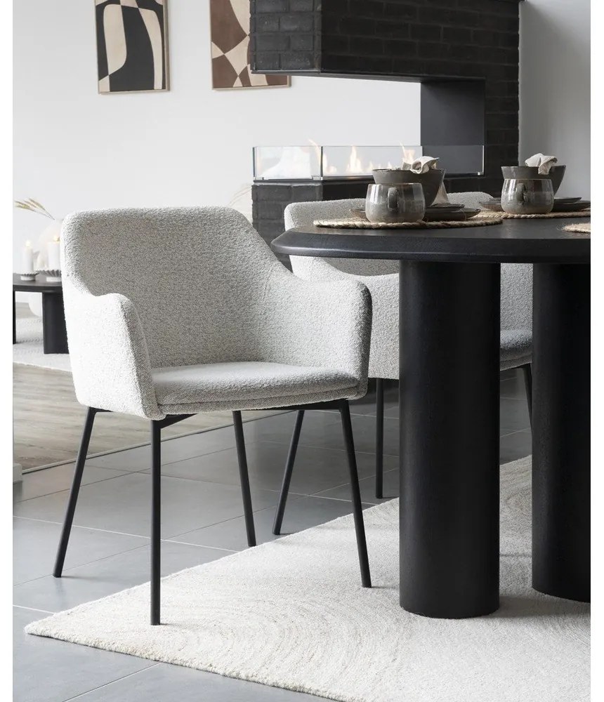 Scaun de sufragerie alb cu cotiere tapițat Melilla – House Nordic