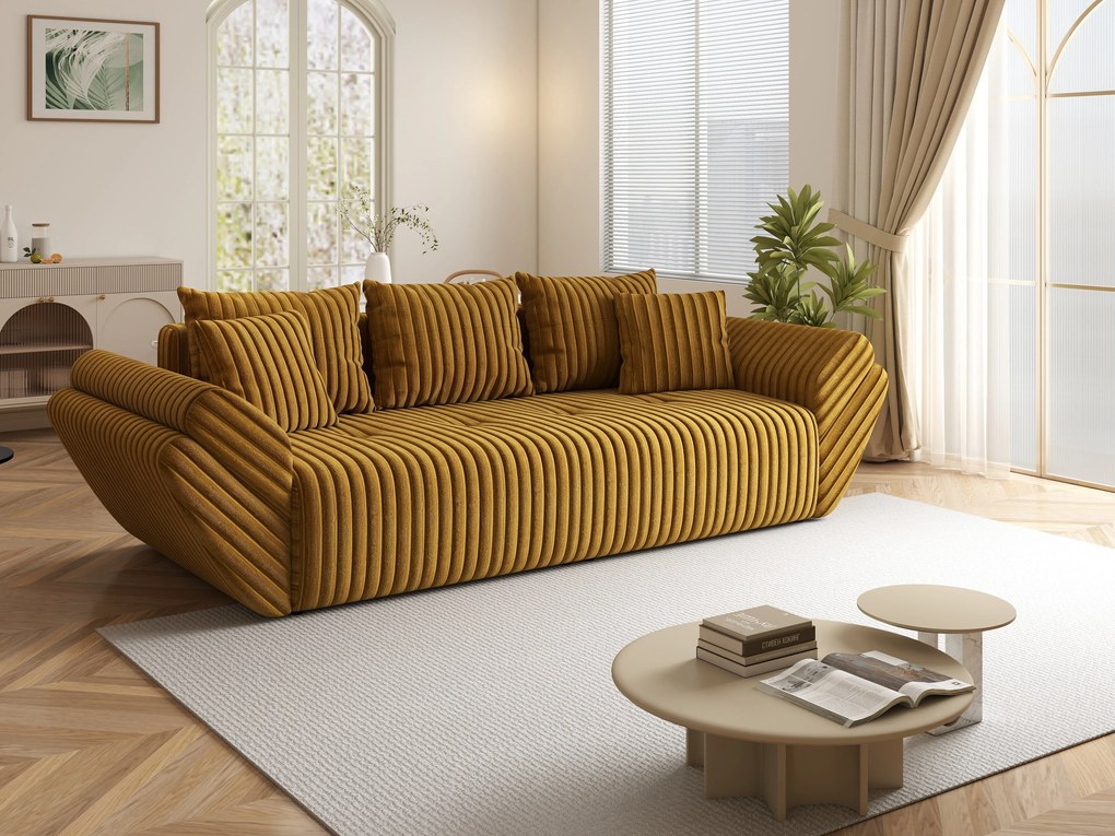 Canapea extensibilă dumonde cu ladă de depozitare si sezut confortabil din spuma high-density, Berlin Ambience Mustar 250x100 cm