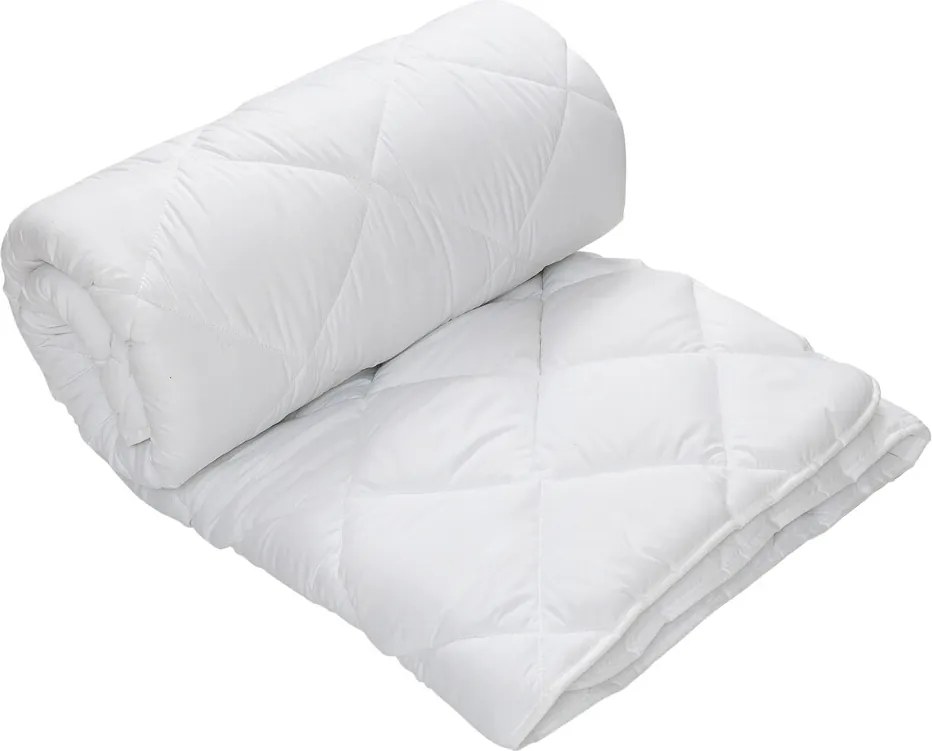 Pilota matlasata Alcam, 200x220 cm, microfibra alba, umplutura fibra siliconica, 400g/mp, nivel de caldura mare