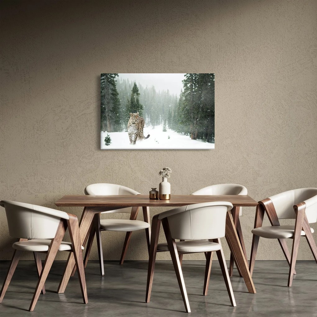 Tablou cu leopard în zăpadă (90x60 cm)