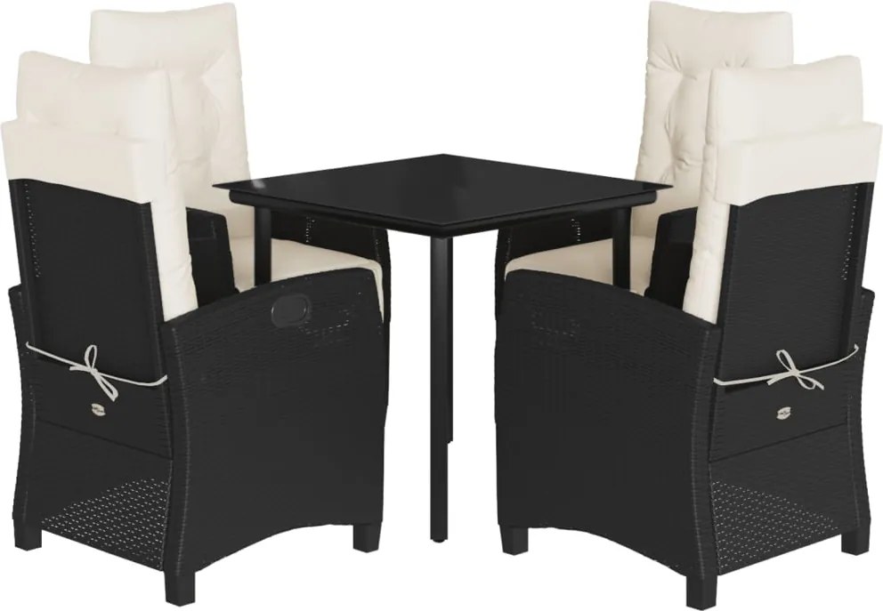 vidaXL Set mobilier de grădină cu perne, 5 piese, negru, poliratan