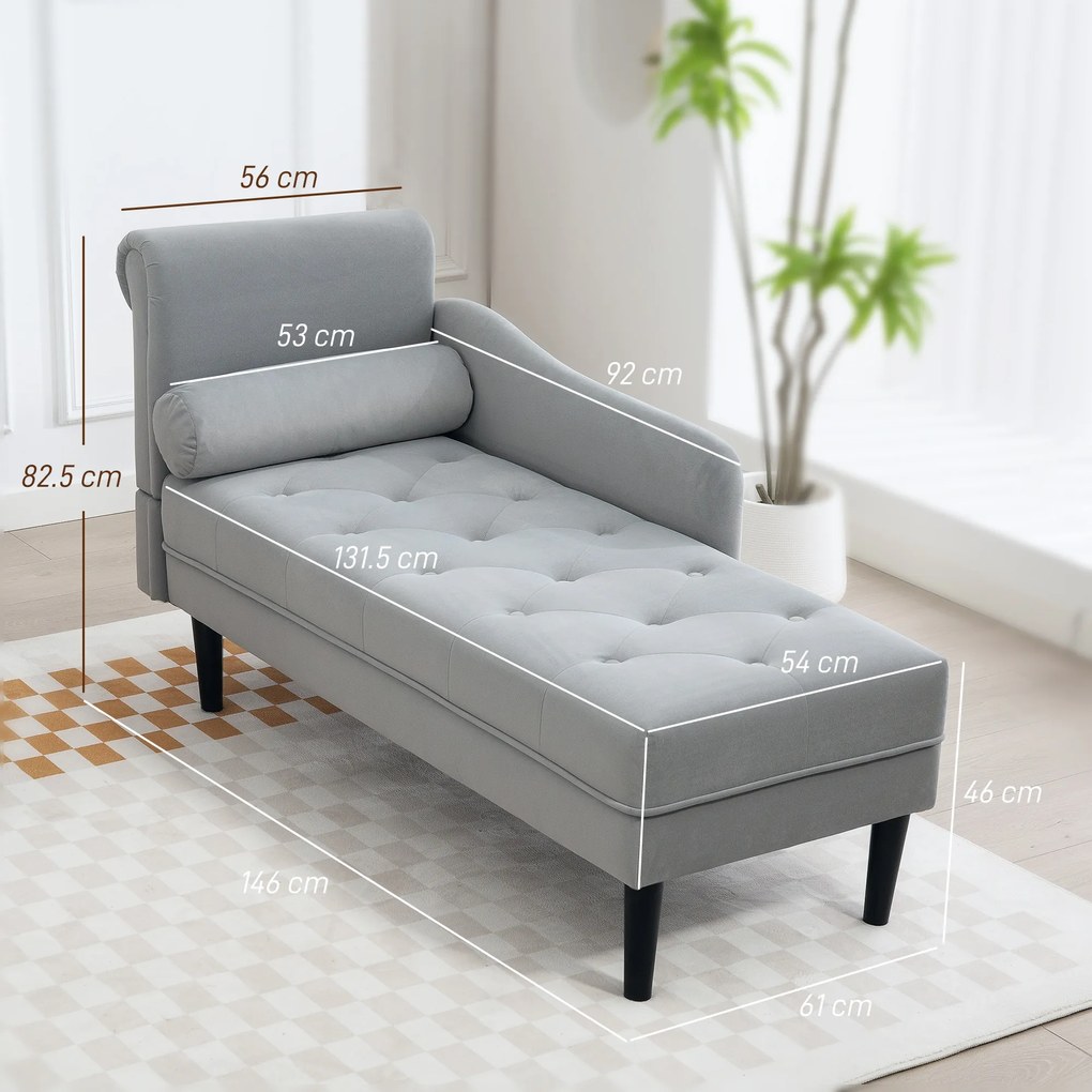 HOMCOM Canapea Chaise Longue cu tapițerie cu efect de catifea, gri | Aosom Romania