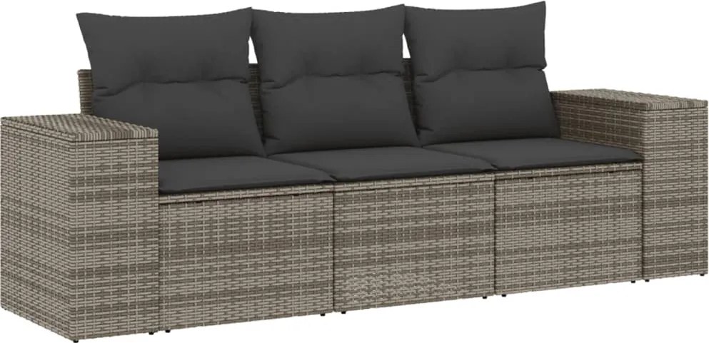 vidaXL Set canapea de grădină cu perne, 3 piese, gri, poliratan