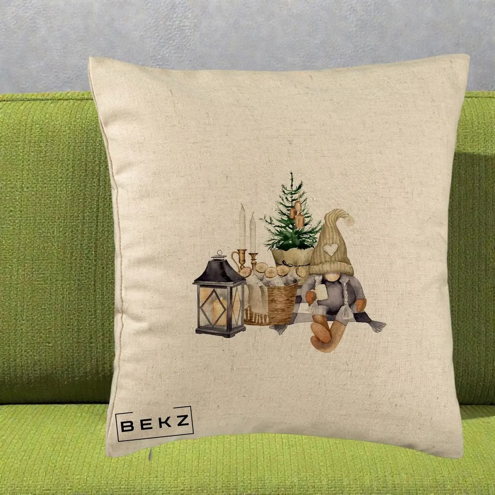 Perna Decorativa Gnom Scandinav cu Felinar, 40x40 cm, Bej, Husa Detasabila, Perna Inclusa, BEKZ®