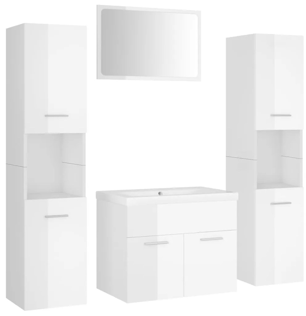 3071231 vidaXL Set mobilier de baie, alb extralucios, lemn prelucrat