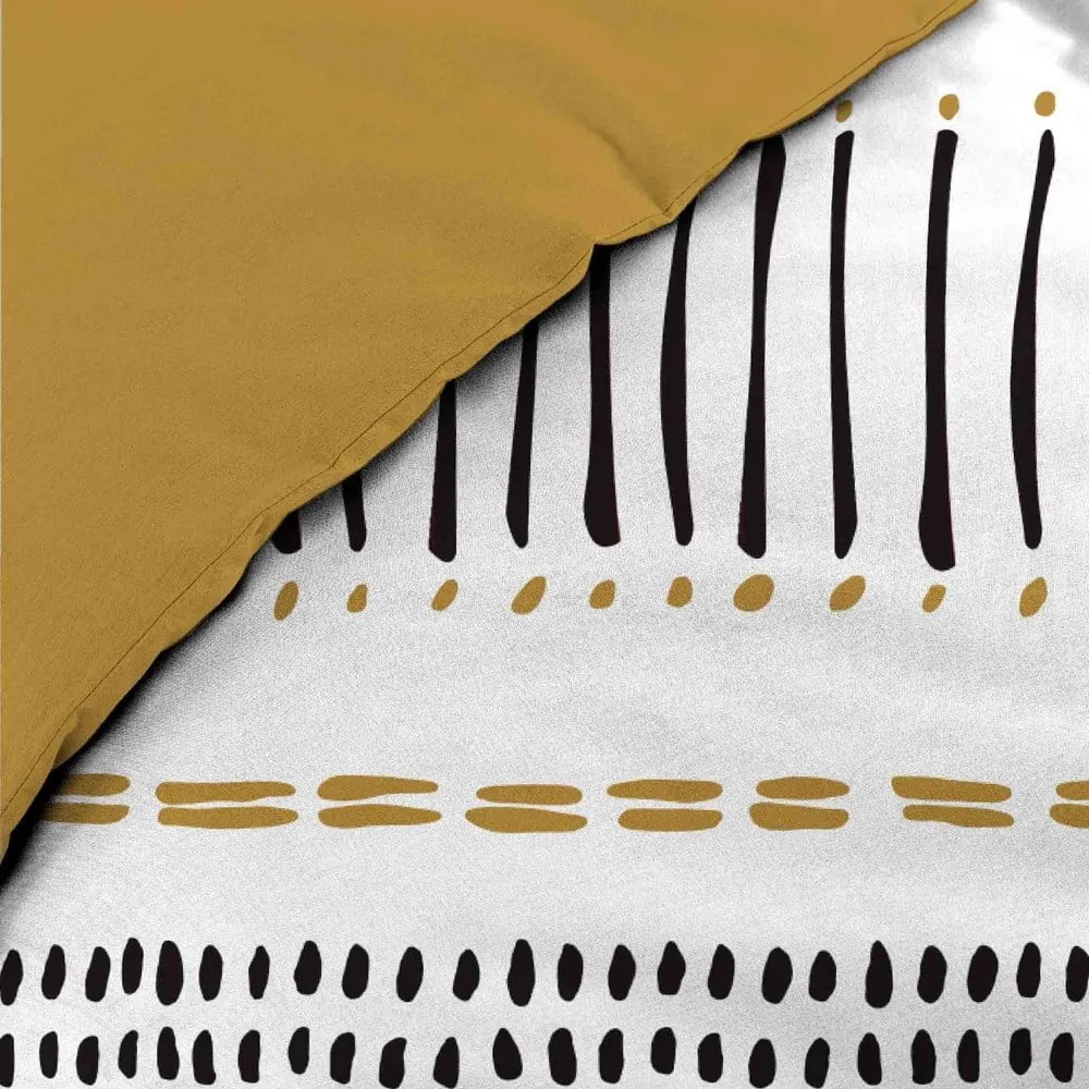 Lenjerie de pat galben-muștar/albă din bumbac pentru pat dublu, extinsă 240x220 cm Chicago – douceur d'intérieur