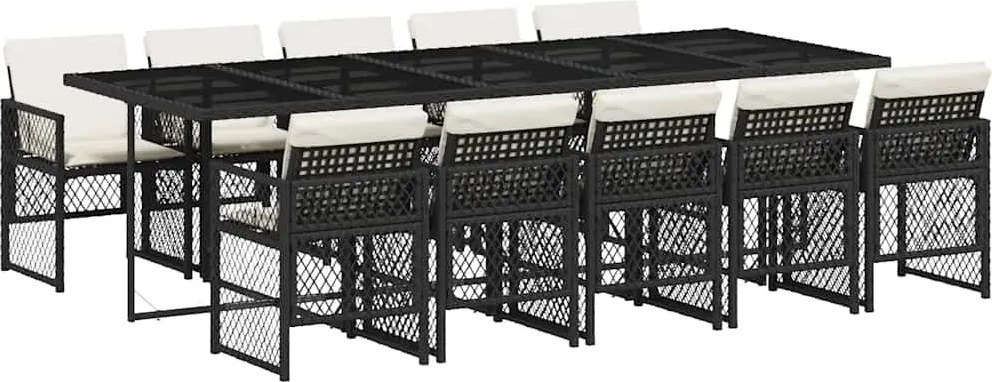 vidaXL Set mobilier de exterior cu perne, 11 piese, negru, poliratan