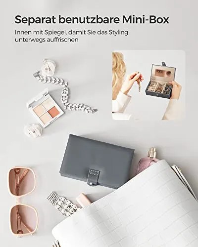 Cutie de bijuterii, Songmics, Gri, 26x18x17 cm