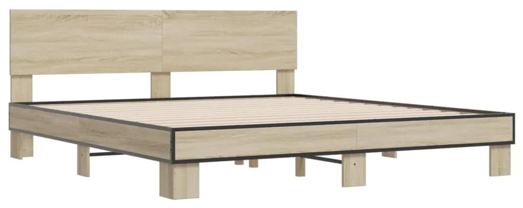 3280178 vidaXL Cadru de pat, stejar sonoma, 180x200cm, lemn prelucrat și metal
