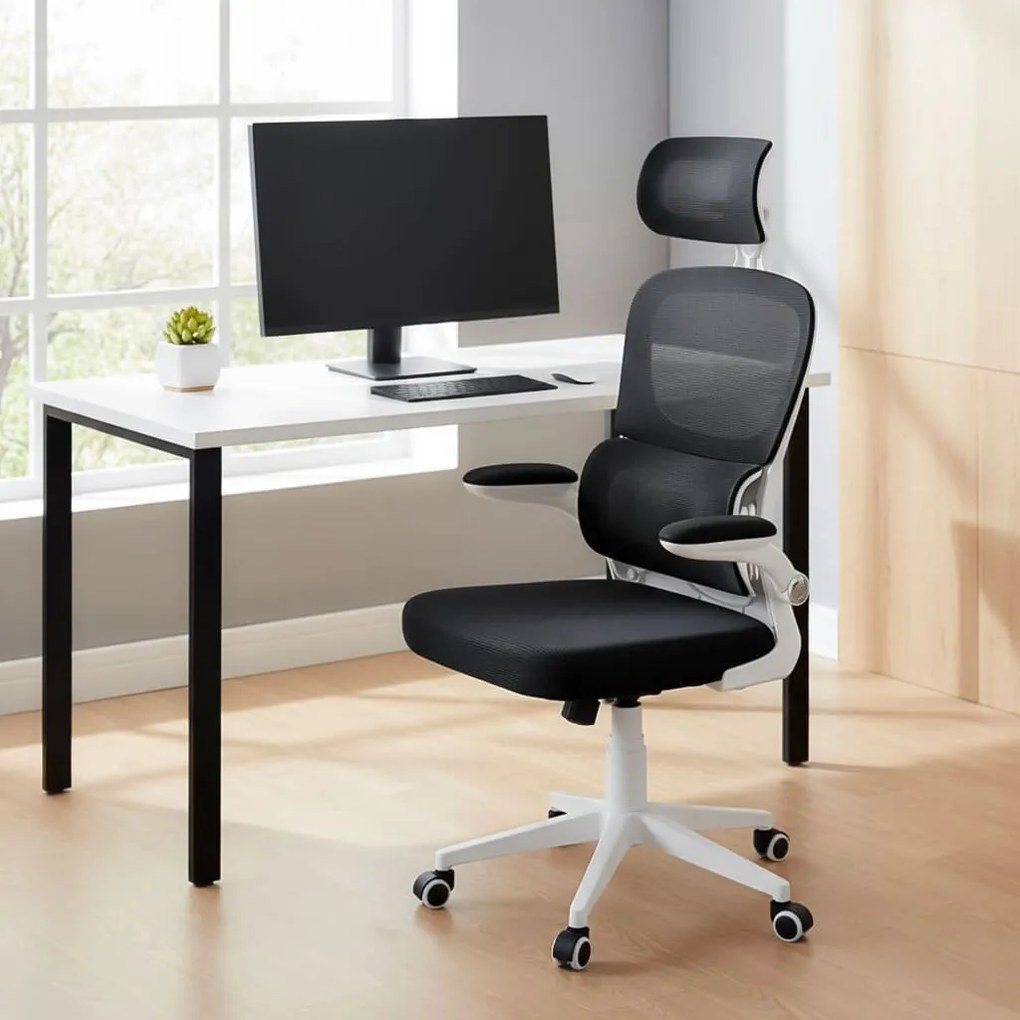 Scaun ergonomic din mesh cu suport lombar si brate rabatabile OFF 432 negru