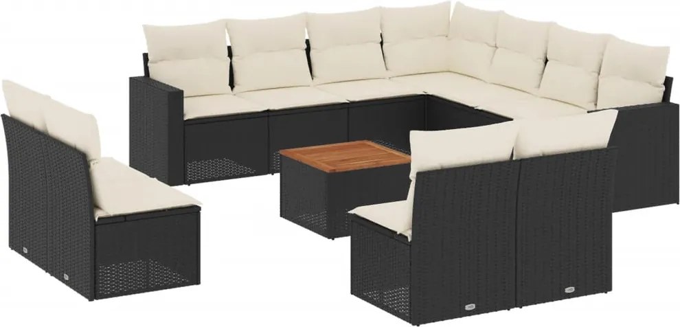 vidaXL Set canapele de grădină, 12 piese, cu perne, negru, poliratan