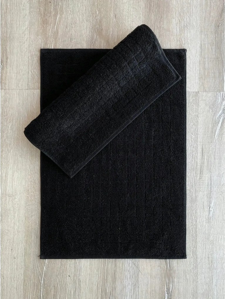 Set 2 covorase baie KARE, 50x70 cm, forma dreptunghiulara, bumbac, neg