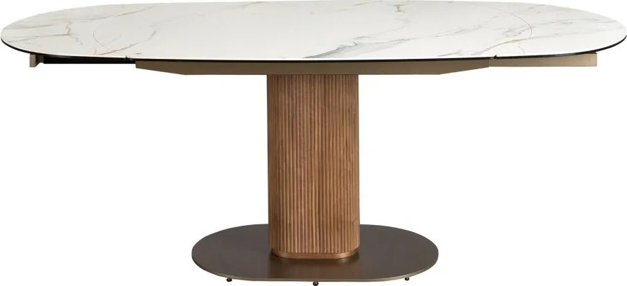 Masa extensibila din lemn si marmura portelanata Barrel 140-200x100cm