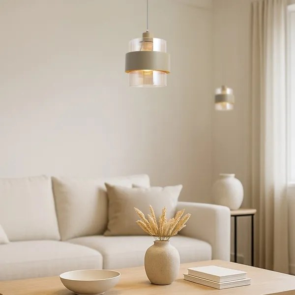 Lustră suspendată pe cablu VALENTINO 1xE27/15W/230V bej/transparent