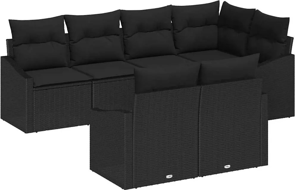 vidaXL Set de canapea cu pernă 7 pcs Negru poliratan