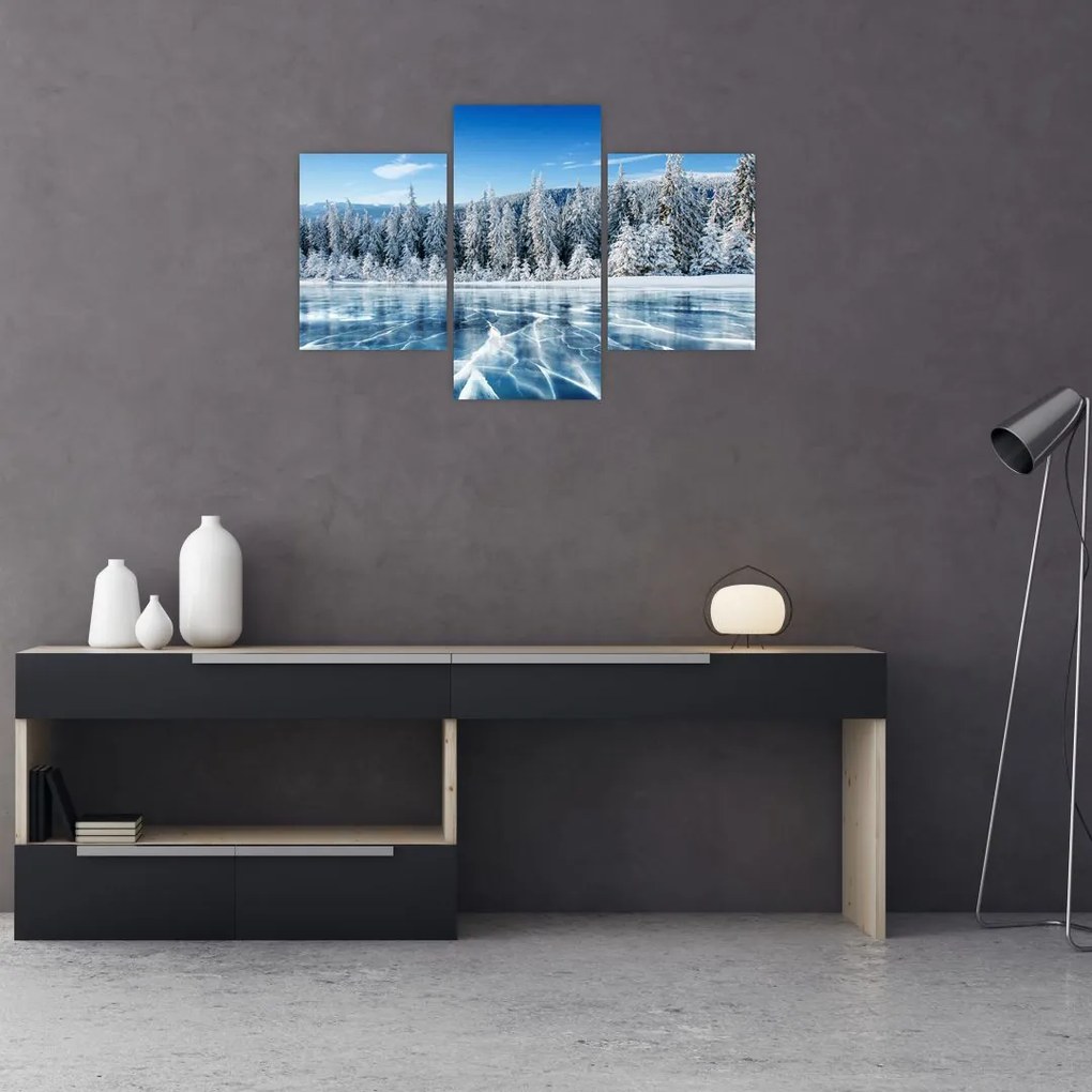 Tablou cu lacul înghețat și copacii înzăpeziți (90x60 cm)