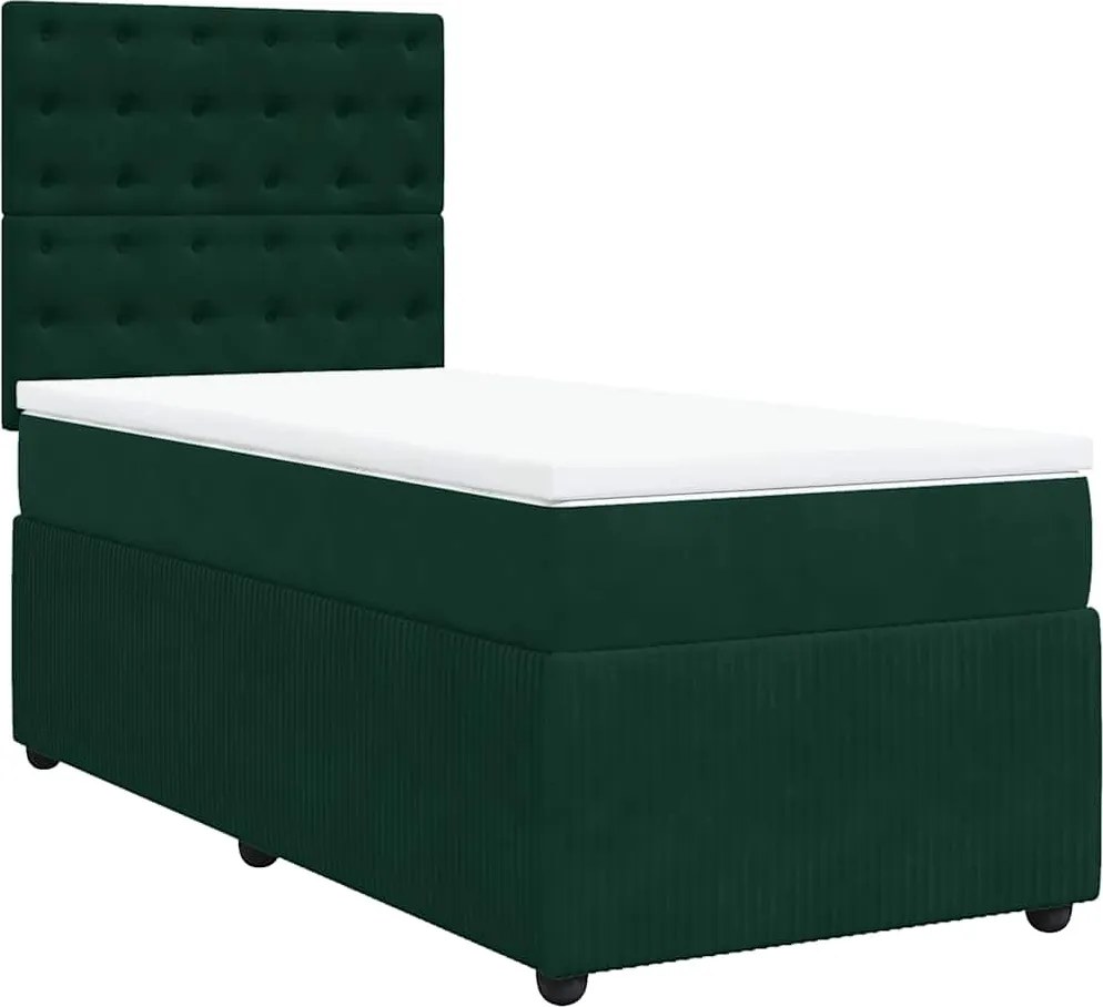 vidaXL Pat box spring cu saltea, verde închis, 90x200 cm, catifea