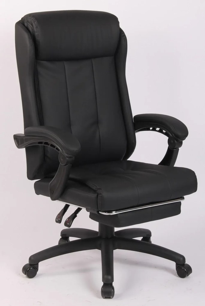 RESIGILAT- Scaun directorial, suport picioare, inaltime reglabila, spatar rabatabil 90-130 grade, piele PU, Negru