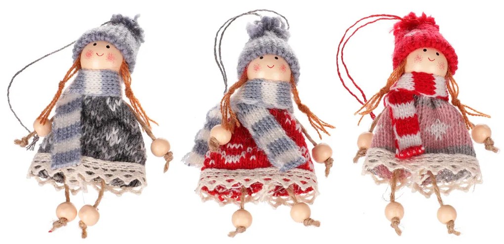 Set de decorațiuni de Crăciun Fată suspendată 3buc, înălțime 15 cm