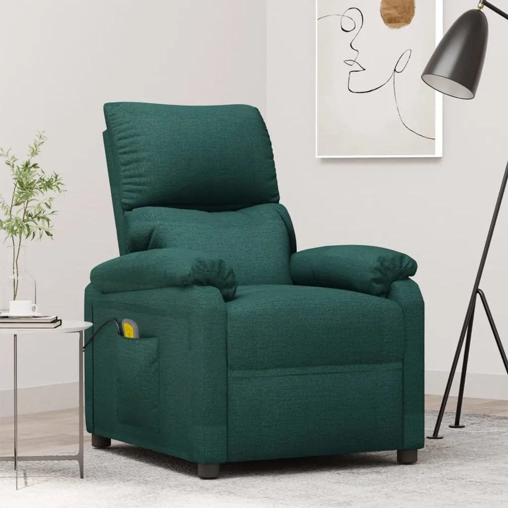 342464 vidaXL Fotoliu de masaj, verde închis, material textil