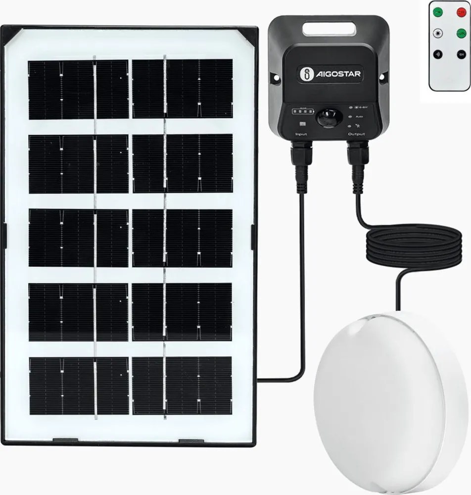 Aigostar - Plafonieră solară LED cu senzor, 3,7 V, 3000 mAh, IP65 + telecomandă